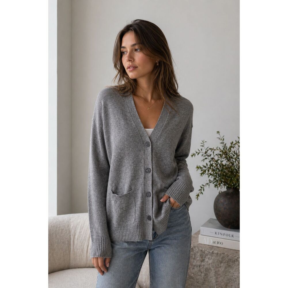 WEEKEND STORIES Lyle Wool Cashmere Cardigan Gray X-Small